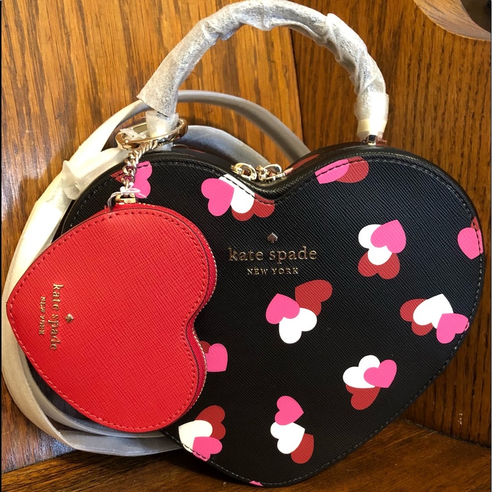 NWT-Kate Spade-SET-Love Shack-Flutter Hearts Crossbody & Heart Coin Purse-$428